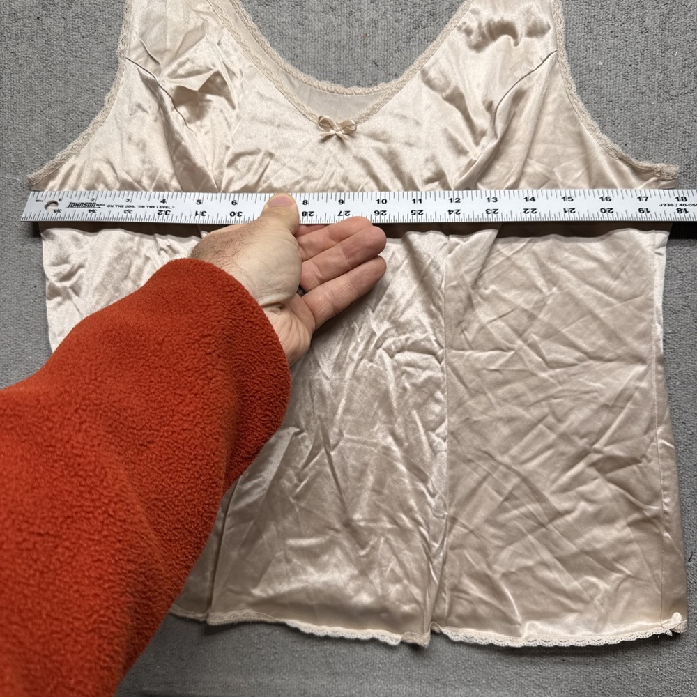 Vintage Nylon Slip Camisole Top Beige Satin Lace Trim Women's‎ XL - Picture 4 of 7